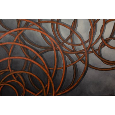 OLIO SU TELA LORENA PREMOLI ' KITCHEN NETWORKING ' dimensioni L 150 x H 100 cm.