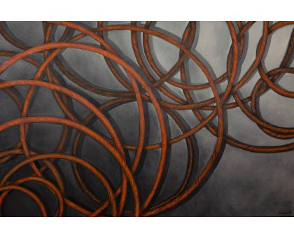 OLIO SU TELA LORENA PREMOLI ' KITCHEN NETWORKING ' dimensioni L 150 x H 100 cm.