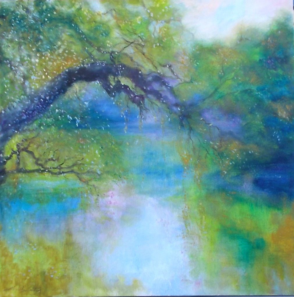 OIL ON CANVAS  MIRELLA SCOTTON " LEGGERA BREZZA "  size  L 80 x H 80 cm.