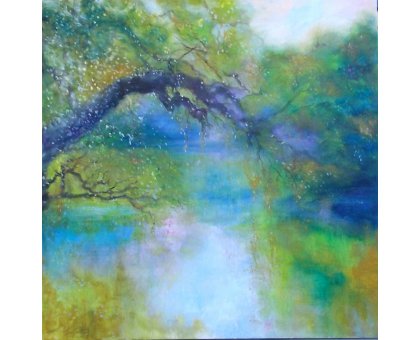 OIL ON CANVAS MIRELLA SCOTTON " LEGGERA BREZZA " size L 80 x H 80 cm.