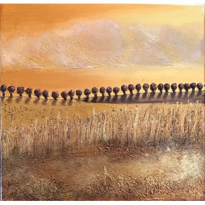 MIXED MEDIA SU TELA LORENA PREMOLI ' GOLDEN HILLS ' dimensioni L 30 x H 30 cm.