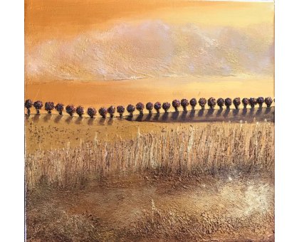 MIXED MEDIA SU TELA LORENA PREMOLI ' GOLDEN HILLS ' dimensioni L 30 x H 30 cm.