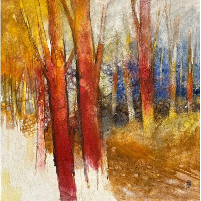 ACRILICO SU TELA ALESSANDRO ANDREUCCETTI ' NEL BOSCO IN AUTUNNO ' dimensioni L 70 x H 70 cm.