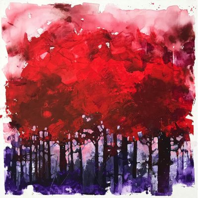 ACRILICO SU TELA ALESSANDRO ANDREUCCETTI ' ALBERI MAGICI ' dimensioni L 60 x H 60 cm.