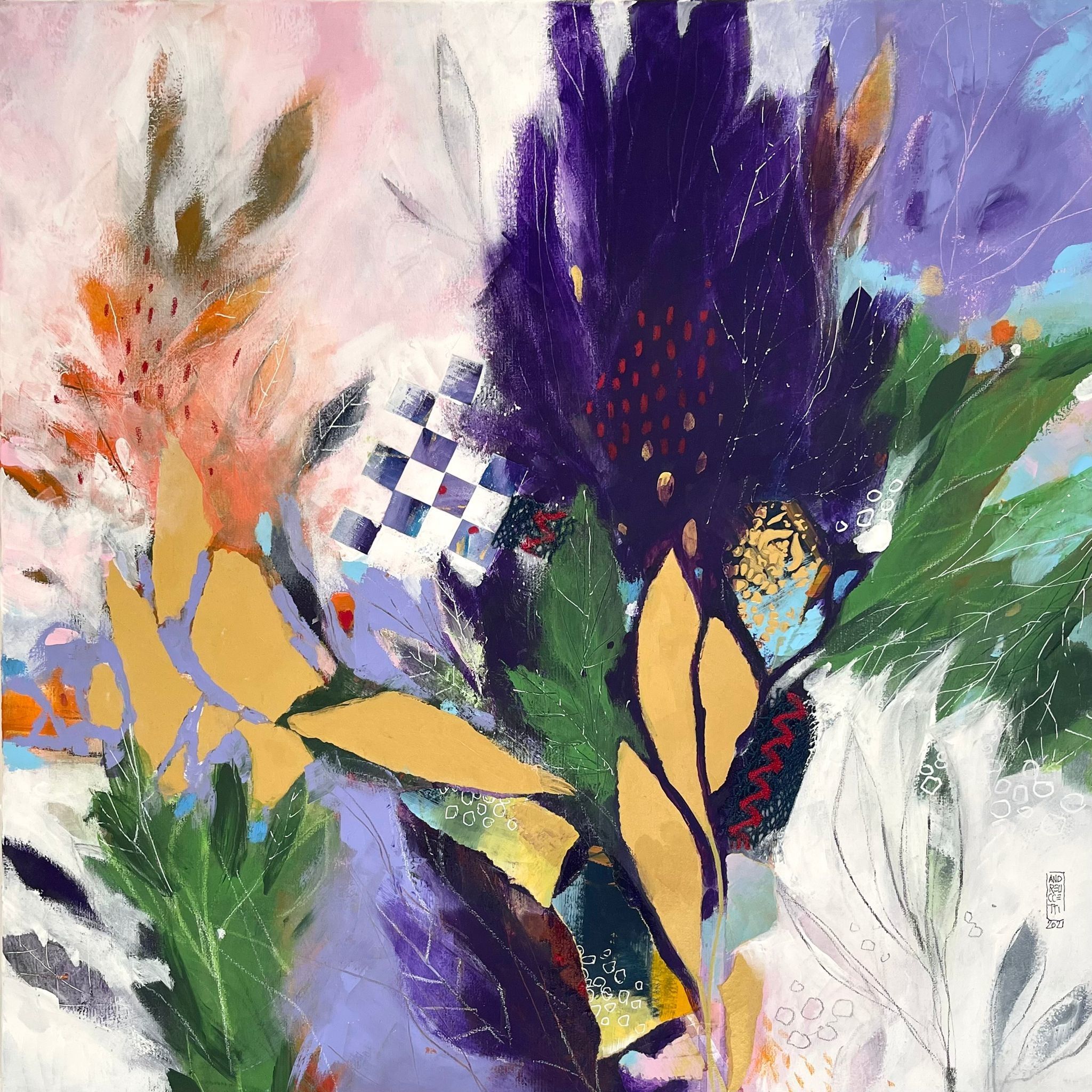 ACRILICO SU TELA  ALESSANDRO ANDREUCCETTI ' PURPLE MOOD '  dimensioni L 60 x H 60 cm.