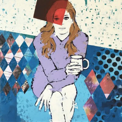 ACRILICO SU TAVOLA ALESSANDRO ANDREUCCETTI ' SIGNORINA ' dimensioni L 60 x H 60 cm.