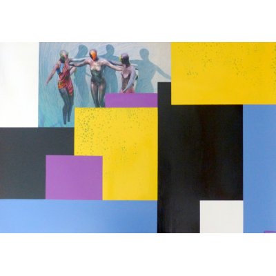 MIXED MEDIA FERNANDO TAM ' LE TRE SORELLE ' dimensioni L 70 x H 100 cm.