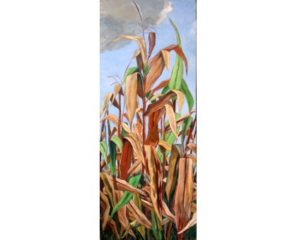 OLIO SU TAVOLA DANIELE ALBATICI ' GRANOTURCO ' dimensioni L 124 x H 50 cm.