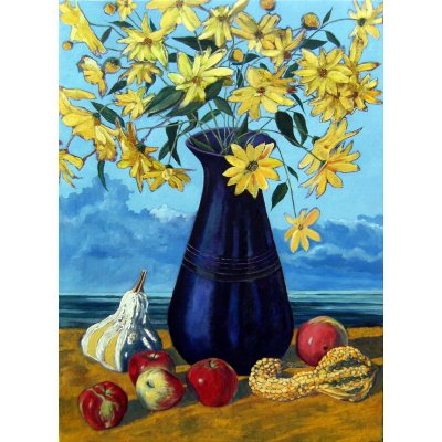 OLIO SU TELA DANIELE ALBATICI ' FIORI IN AUTUNNO ' dimensioni L 50 x H 70 cm.