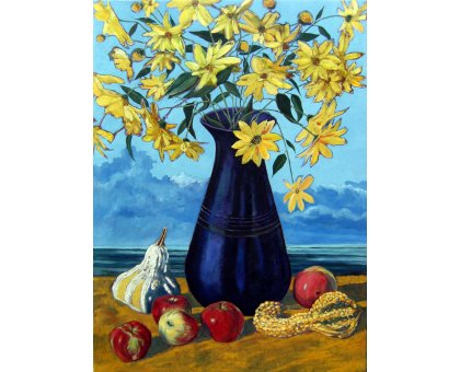 OLIO SU TELA DANIELE ALBATICI ' FIORI IN AUTUNNO ' dimensioni L 50 x H 70 cm.