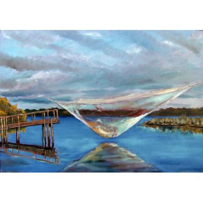 OLIO SU TELA DANIELE ALBATICI ' PADELLONE IN VALLE ' dimensioni L 70 x H 50 cm.