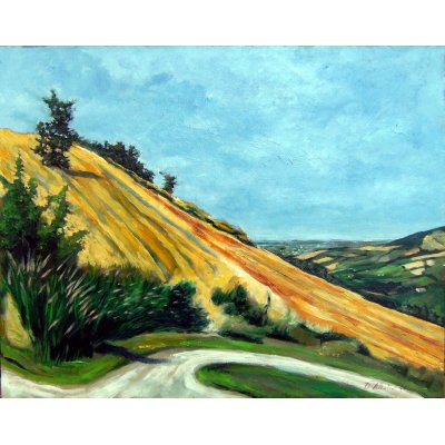 OLIO SU TELA DANIELE ALBATICI ' ROCCA DELLE CAMINATE CAMPO DI GRANO ' dimensioni L 35 x H 28 cm.