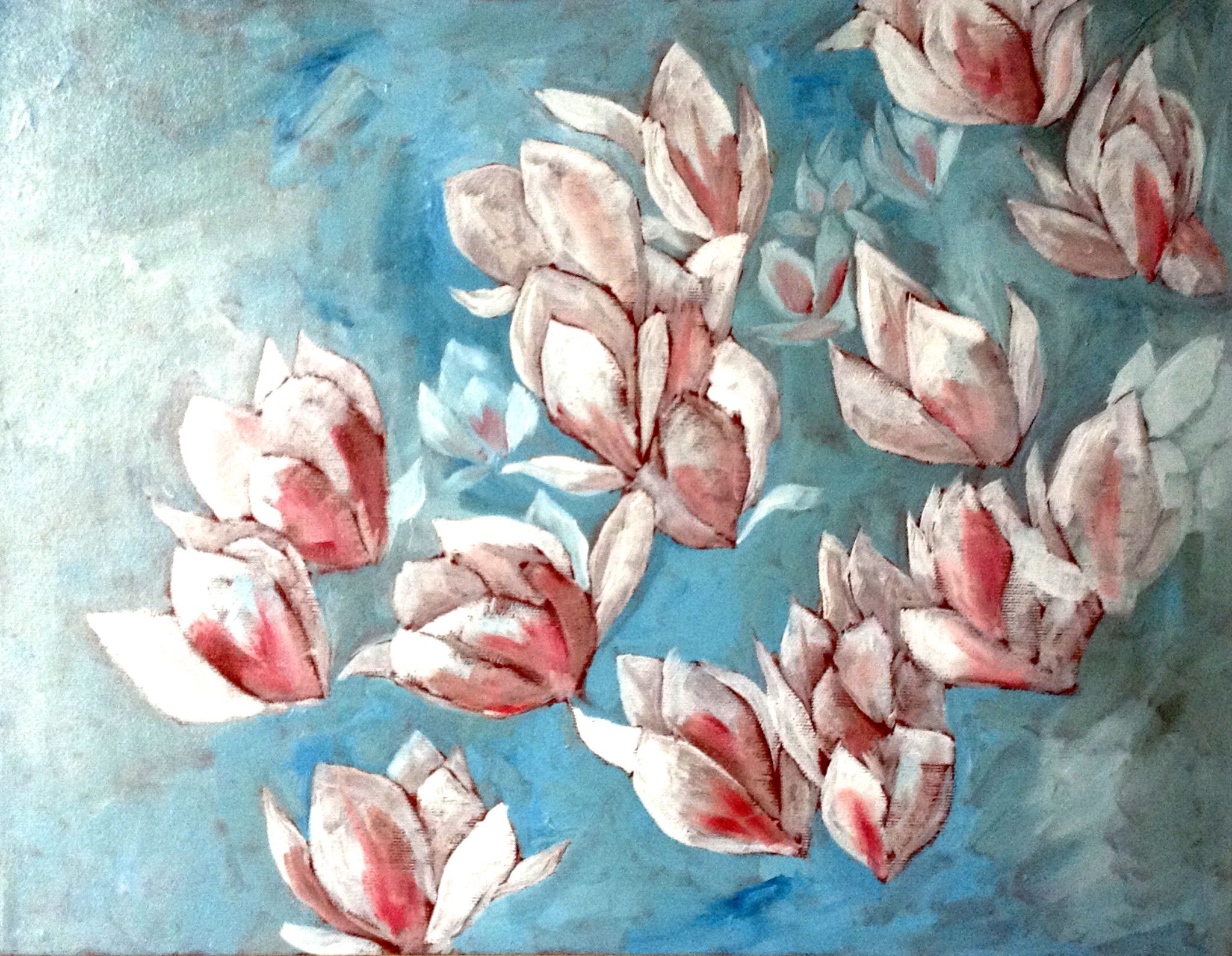 OLIO SU TELA  DANIELE ALBATICI ' FIORI DI MAGNOLIA GIAPPONESE '  dimensioni L 45 x H 35 cm.