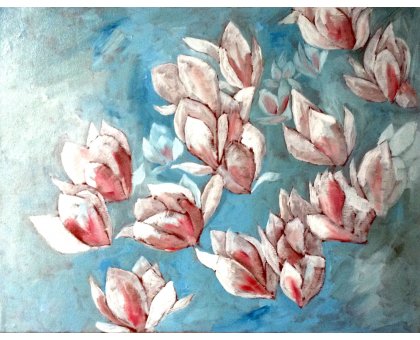 OLIO SU TELA DANIELE ALBATICI ' FIORI DI MAGNOLIA GIAPPONESE ' dimensioni L 45 x H 35 cm.