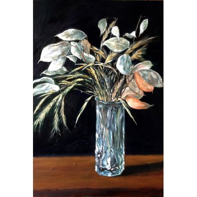 OLIO SU TAVOLA DANIELE ALBATICI ' FIORI SECCHI ' dimensioni L 20 x H 30 cm.