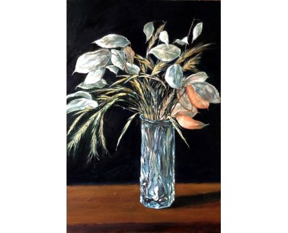 OLIO SU TAVOLA DANIELE ALBATICI ' FIORI SECCHI ' dimensioni L 20 x H 30 cm.