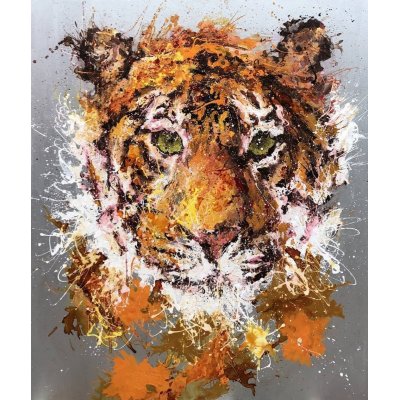 MIXED MEDIA SU TAVOLA I SIMONA FUMAGALLI ' TIGER ' dimensioni L 100 x H 130 cm.