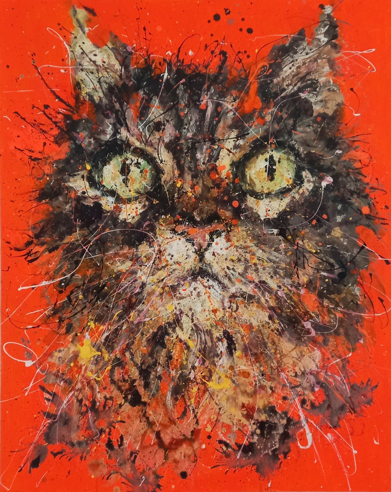 MIXED MEDIA SU TELA  SIMONA FUMAGALLI ' CAT '   dimensioni L 80 x H 100 cm.