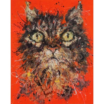 MIXED MEDIA SU TELA SIMONA FUMAGALLI ' CAT ' dimensioni L 80 x H 100 cm.