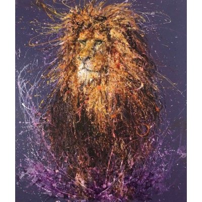 MIXED MEDIA SU TAVOLA SIMONA FUMAGALLI ' LEONE ' dimensioni L 110 x H 130 cm.