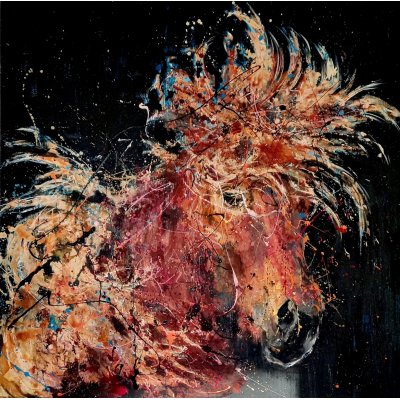 MIXED MEDIA SU TAVOLA SIMONA FUMAGALLI ' CAVALLO ' dimensioni L 100 x H 100 cm.