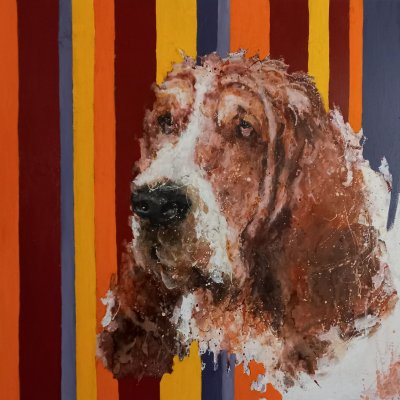 MIXED MEDIA SU TAVOLA SIMONA FUMAGALLI ' BRACCO ' dimensioni L 100 x H 100 cm.