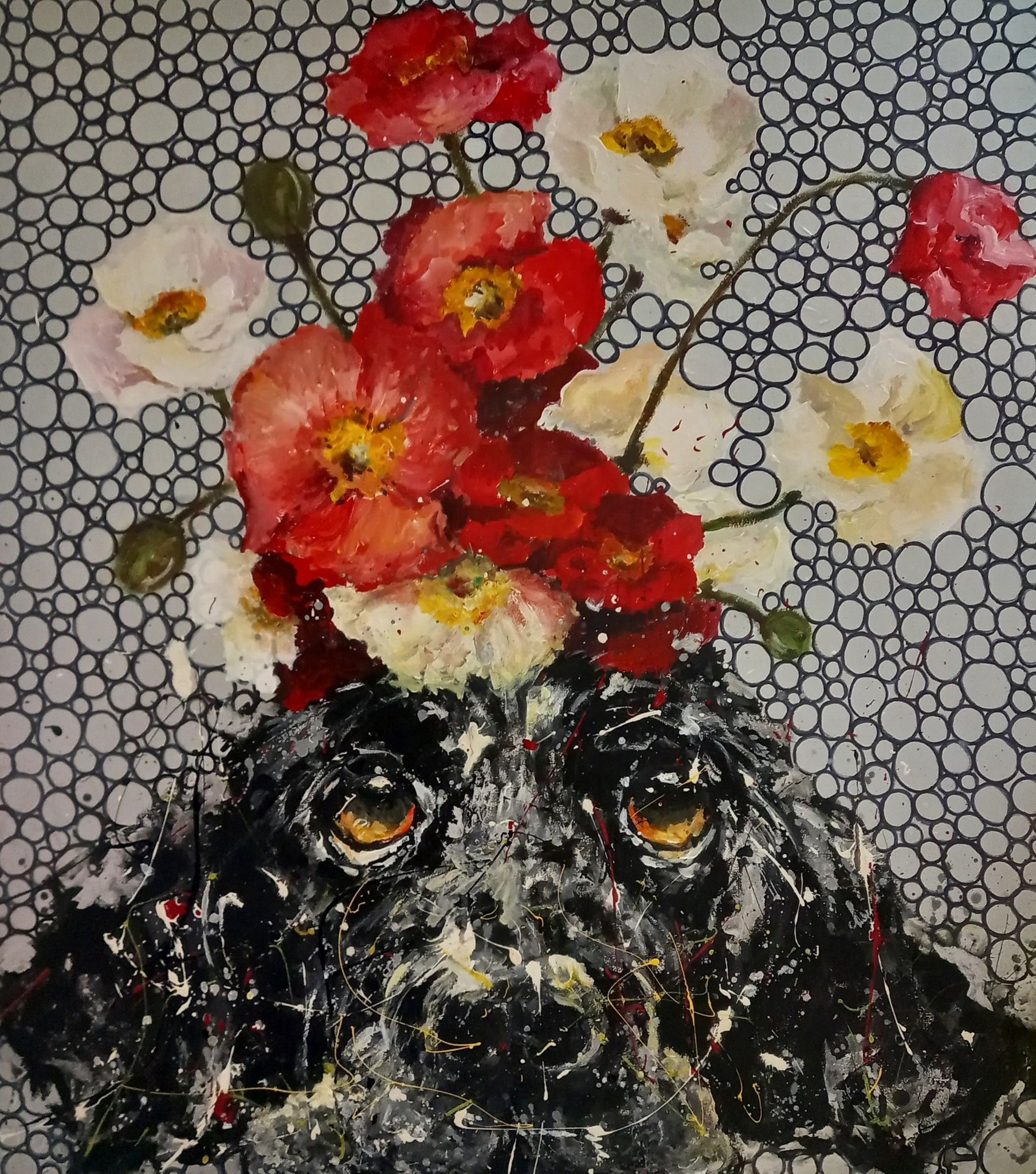 MIXED MEDIA SU TAVOLA SIMONA FUMAGALLI ' LA MERAVIGLIOSA INSOLENZA DEL PAPAVERO '  dimensioni L 80 x H 90 cm.