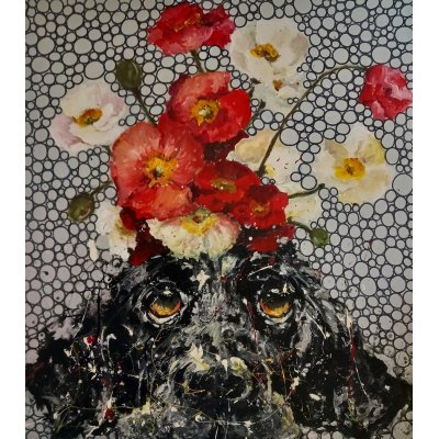 MIXED MEDIA SU TAVOLA SIMONA FUMAGALLI ' LA MERAVIGLIOSA INSOLENZA DEL PAPAVERO ' dimensioni L 80 x H 90 cm.