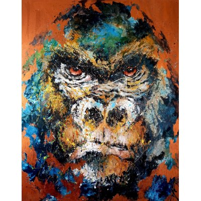 MIXED MEDIA SU TAVOLA SIMONA FUMAGALLI ' GORILLA ' dimensioni L 110 x H 140 cm.
