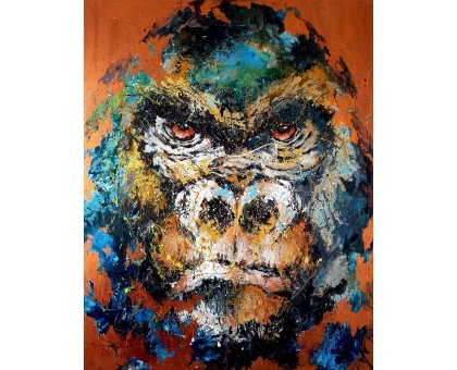 MIXED MEDIA SU TAVOLA SIMONA FUMAGALLI ' GORILLA ' dimensioni L 110 x H 140 cm.