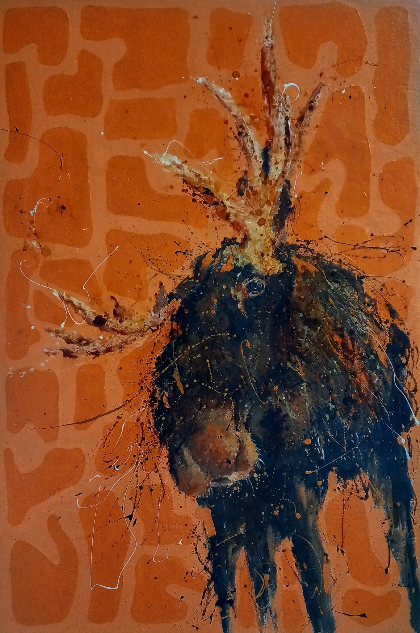 MIXED MEDIA SU TAVOLA  SIMONA FUMAGALLI ' ALCE  '  dimensioni 80 x 120 cm.