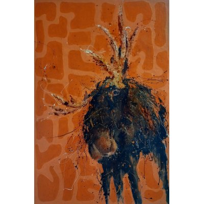 MIXED MEDIA SU TAVOLA SIMONA FUMAGALLI ' ALCE ' dimensioni 80 x 120 cm.