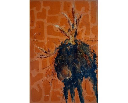 MIXED MEDIA SU TAVOLA SIMONA FUMAGALLI ' ALCE ' dimensioni 80 x 120 cm.