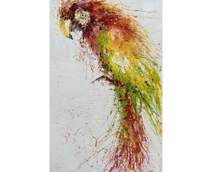 MIXED MEDIA SU TAVOLA SIMONA FUMAGALLI ' PARROT ' dimensioni L 80 x H 120 cm.