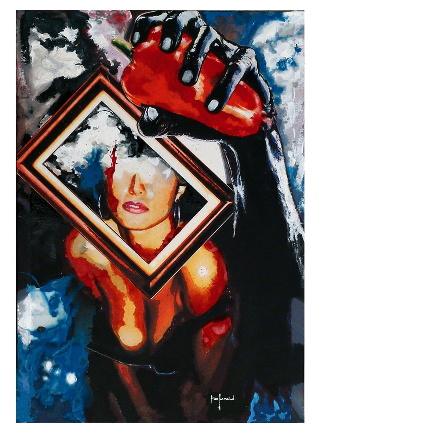 MIXED MEDIA SU TELA  EZIO RANALDI ' ABSTRACT PEPPER '  dimensioni L 70 x H 100 cm.