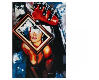 MIXED MEDIA SU TELA EZIO RANALDI ' ABSTRACT PEPPER ' dimensioni L 70 x H 100 cm.