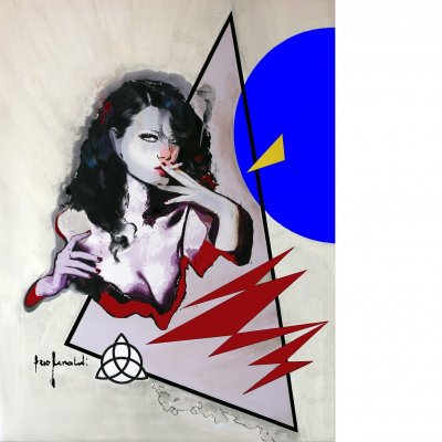 MIXED MEDIA SU TELA EZIO RANALDI ' RITRATTO ALLA SIGARETTA N r. 19 ' dimensioni L 75 x H 100 cm.