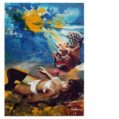 MIXED MEIDA SU TELA EZIO RANALDI ' L 'INSOSTENIBILE LEGGEREZZA DELL'ESSERE ' dimensioni L 70 x H 100 cm.