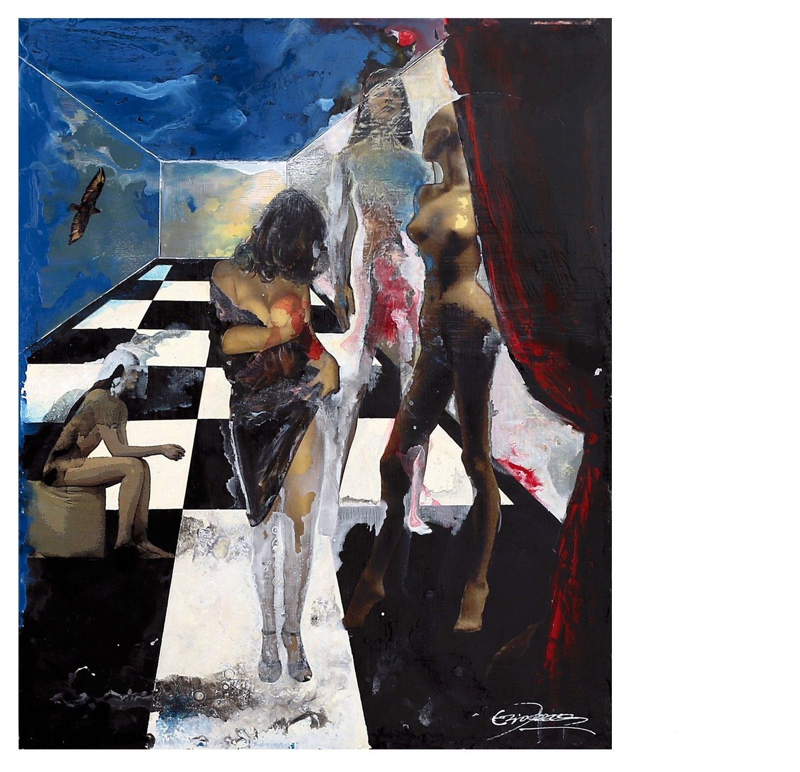 MIXED MEDIA SU TAVOLA  EZIO RANALDI ' SOSPENSIONE '  dimensioni L 47 x H 59 cm.