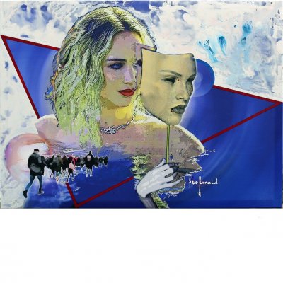 MIXED MEDIA SU TELA EZIO RANALDI ' LA MASCHERA ' dimensioni L 100 x H 75 cm.