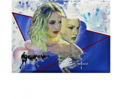 MIXED MEDIA SU TELA EZIO RANALDI ' LA MASCHERA ' dimensioni L 100 x H 75 cm.