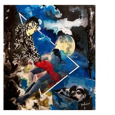 MIXED MEDIA SU TAVOLA EZIO RANALDI ' IL POZZO DEI DESIDERI ' dimensioni L 42 x H 48 cm.