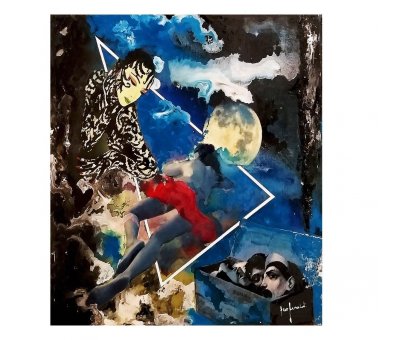 MIXED MEDIA SU TAVOLA EZIO RANALDI ' IL POZZO DEI DESIDERI ' dimensioni L 42 x H 48 cm.