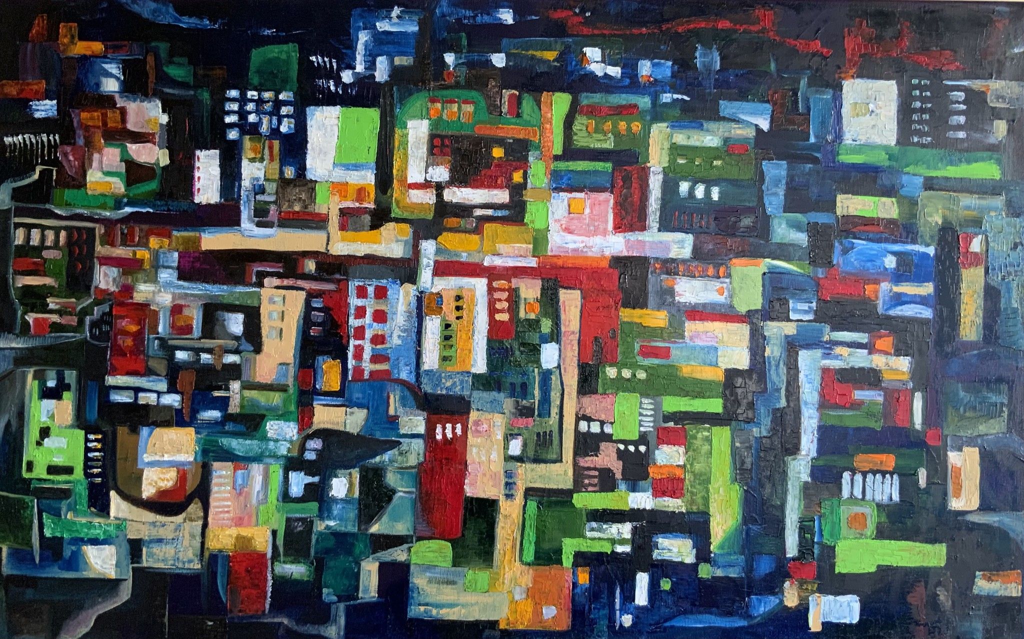OLIO SU TELA  TERESA VOLPE  ' INTERSEZIONI URBANE '  dimensioni L 80 x H 50 cm.