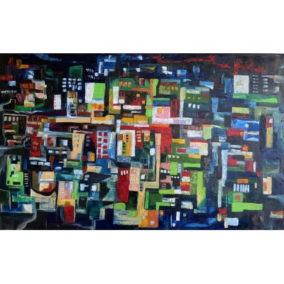 OLIO SU TELA TERESA VOLPE ' INTERSEZIONI URBANE ' dimensioni L 80 x H 50 cm.