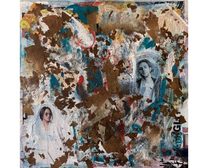 COLLAGE SU TELA TERESA VOLPE ' FRAMMENTI ' dimensioni L 40 x H 40 cm.