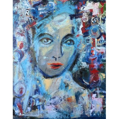 COLLAGE SU TELA TERESA VOLPE ' RITRATTO URBANO ' dimensioni L 40 x H 50 cm.