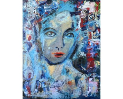 COLLAGE SU TELA TERESA VOLPE ' RITRATTO URBANO ' dimensioni L 40 x H 50 cm.