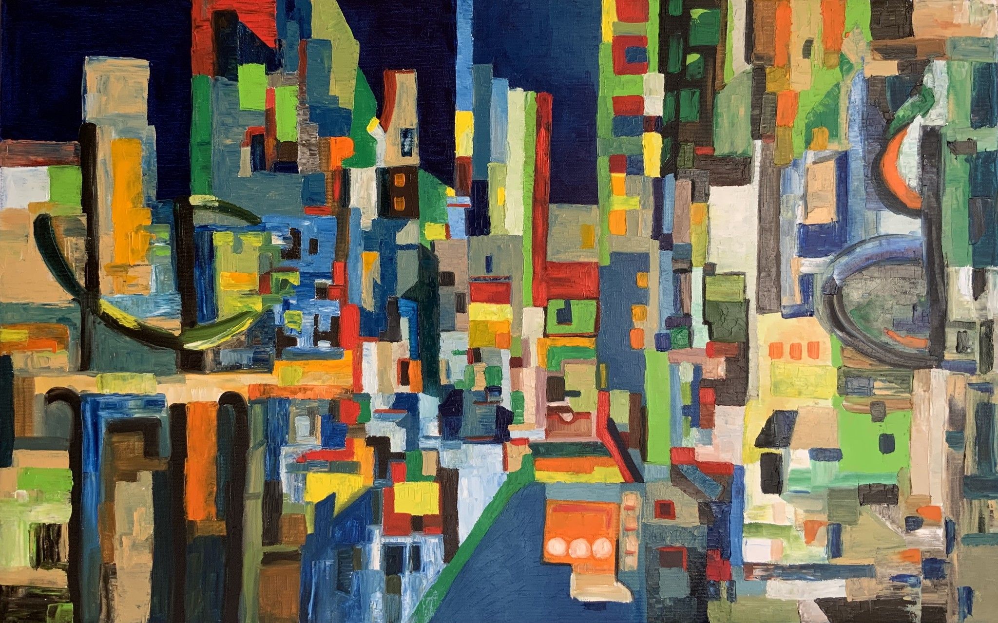 OLIO SU TELA  TERESA VOLPE ' ASTRATTO URBANO Nr. 2  '  dimensioni L 80 x H 50 cm.