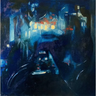 OLIO SU TELA TERESA VOLPE ' LUCI DI NOTTE ' dimensioni L 40 x H 40 cm.